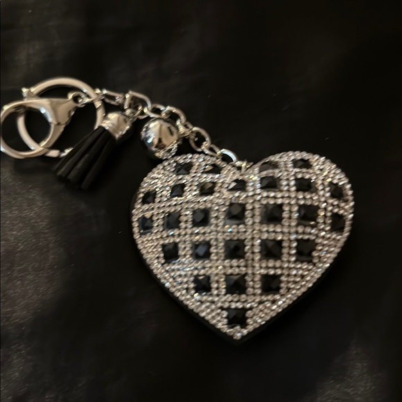 Accessories - Heart-Shaped Silver and Black Keychain